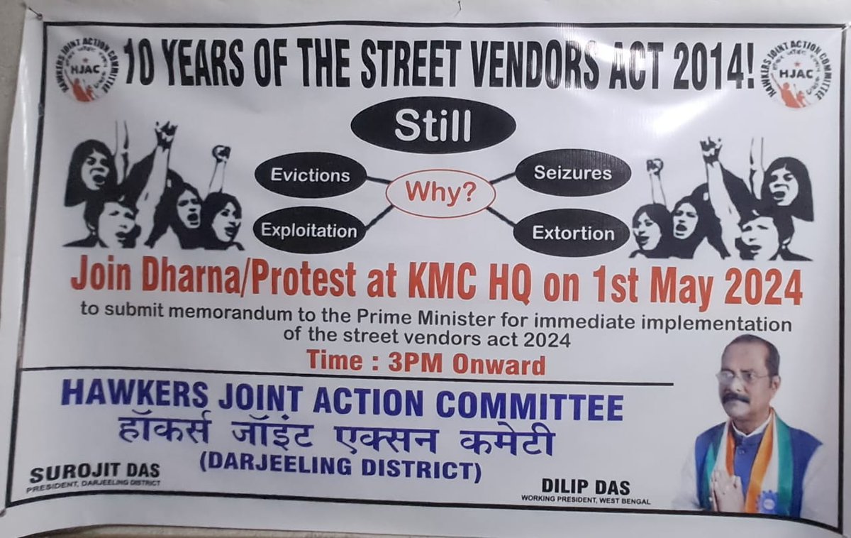 As part of the nation wide activities of  @hawkersjac on the occasion of  10 years of the Street Vendors Act, 2014 @hawkersjac West Bengal is organising a demonstration in Kolkata. @PMOIndia @OfficeofHSP @NULM_MoHUA @pmsvanidhi