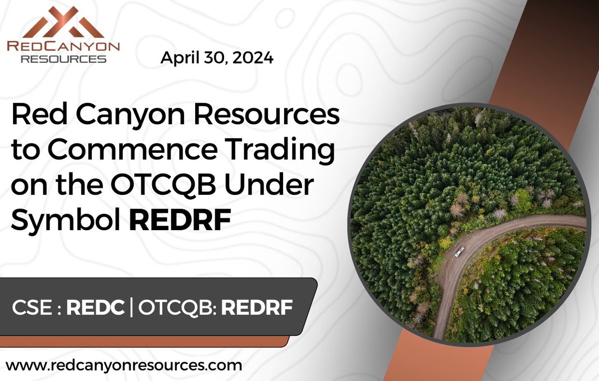 [News Release April 30, 2024]
Red Canyon Resources to Commence Trading on the OTCQB Under Symbol REDRF

Read full release: bit.ly/3UikLZ3

#RedCanyonResources #Copper #CriticalMetals #Electrification #Mining #CopperExploration #Investing #NewQuestCapital