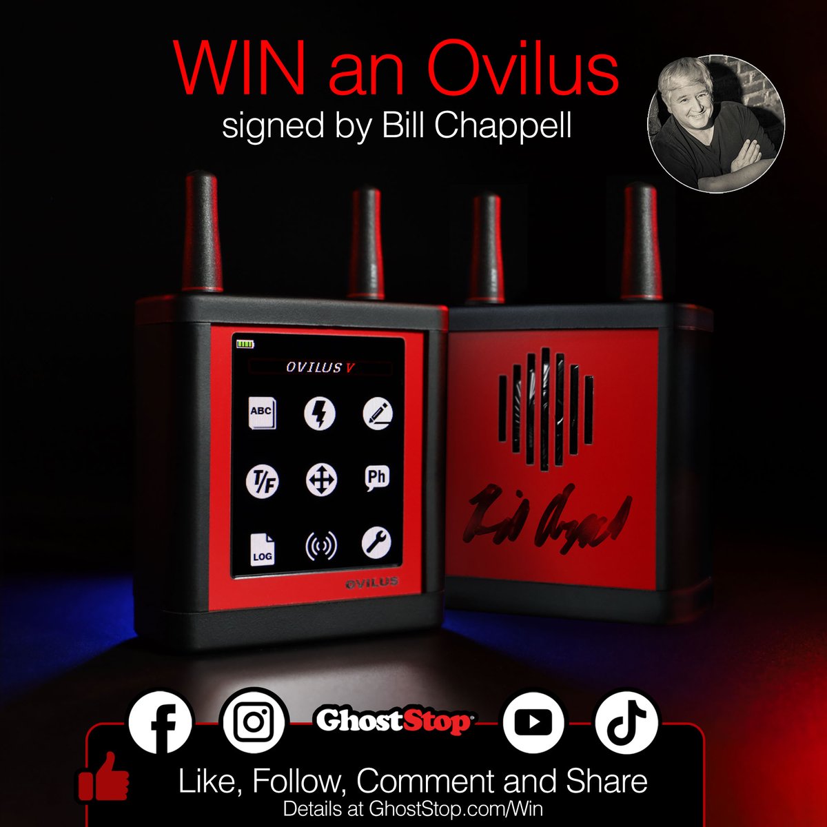 GhostStop.com (@ghoststopstore) on Twitter photo Want to WIN an Ovilus signed by Bill Chappell? Follow, Like, Retweet, Comment & Tag 3 ghost hunters why u like investigating with them OR why you like GhostStop. Ends May 3. Details: GhostStop.com/Win #ghosthunting #paranormal #ghostadventures #ovilus #ghoststop <a href="/billchapp/">Bill Chappell</a> Want to WIN an Ovilus signed by Bill Chappell? Follow, Like, Retweet, Comment & Tag 3 ghost hunters why u like investigating with them OR why you like GhostStop. Ends May 3. Details: GhostStop.com/Win #ghosthunting #paranormal #ghostadventures #ovilus #ghoststop <a href="/billchapp/">Bill Chappell</a>