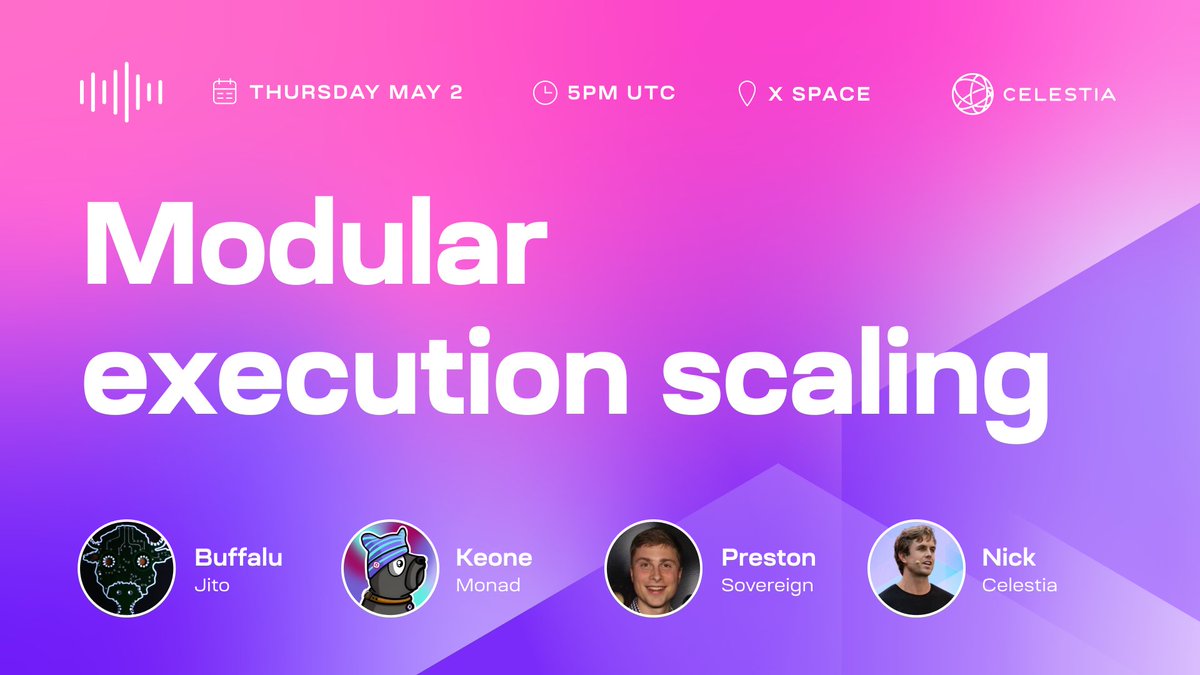 L1s and L2s are hitting limits.

How do we scale execution?

Let’s find out with <a href="/buffalu__/">buffalu</a>, <a href="/keoneHD/">Keone Hon</a> and <a href="/prestonevans__/">Preston Evans</a>.

Tune in Thursday 5pm UTC for an X space ⏰
x.com/i/spaces/1OwxW…