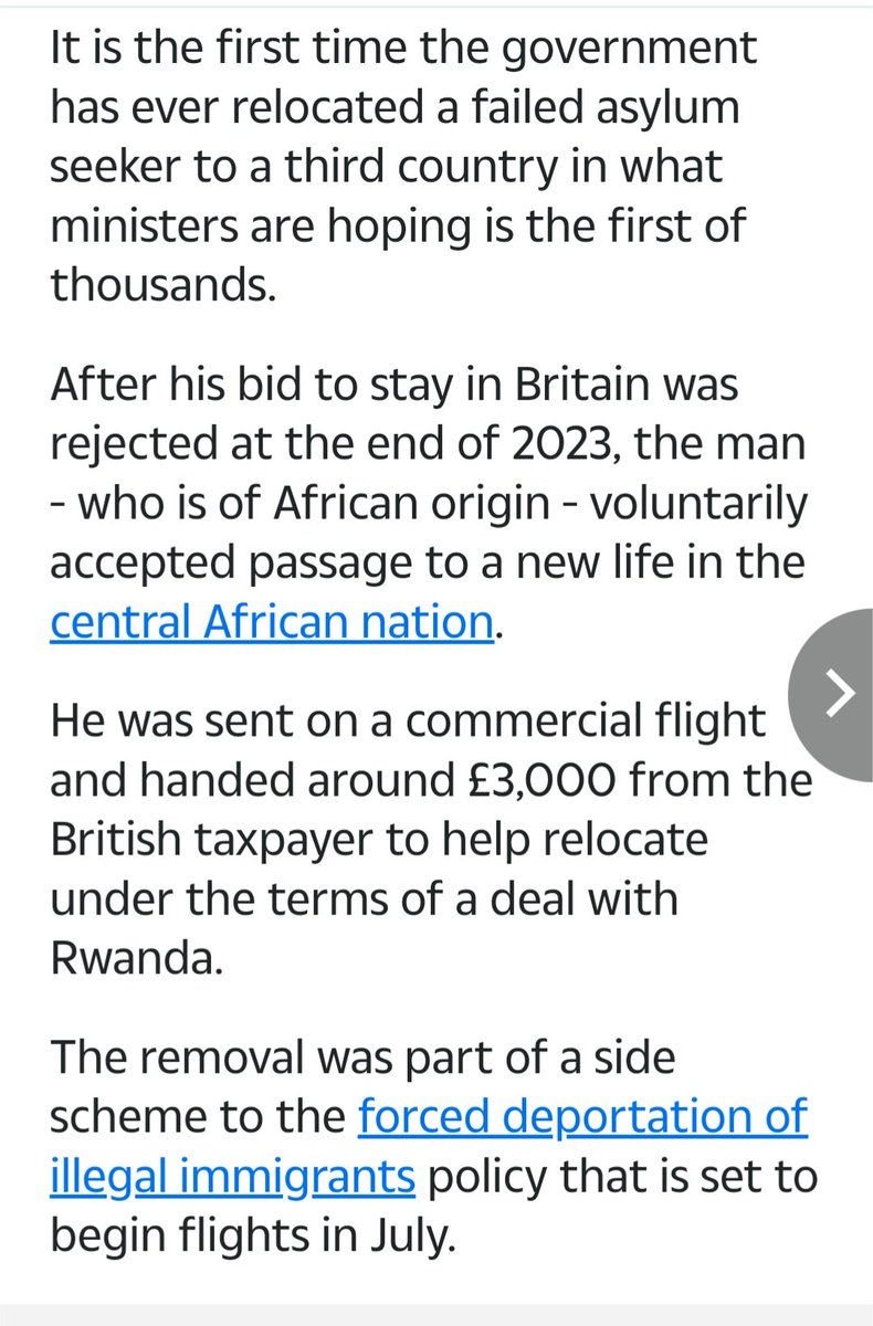 @MrHarryCole @TheSun actual detail - UK Gov paid a failed asylum 3 grand to take a flight to Rwanda - this is not a Rwanda Plan deportation