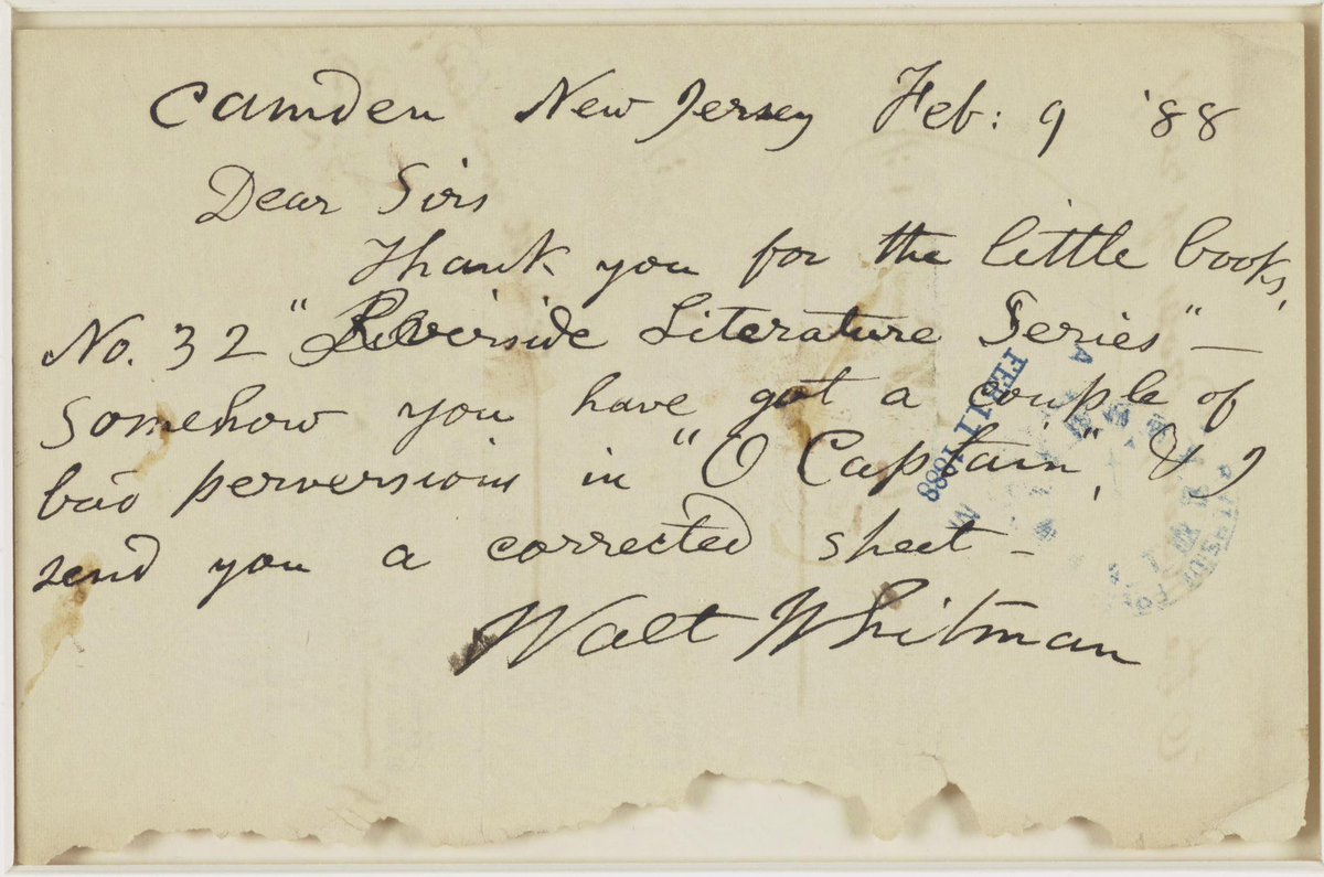 “O Captain! My Captain!” On this last day of National Poetry Month behold this item from the @librarycongress Manuscript Division: Printed copy of one of Walt Whitman’s most popular poems with handwritten corrections by him.  #NationalPoetryMonth