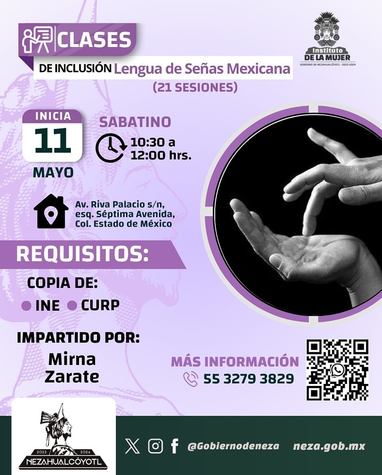 #LenguaDeSeñasMexicana 👐🏻| El Instituto Municipal de la Mujer te invita a inscribirte al curso de 'Lengua de Señas Mexicana'.