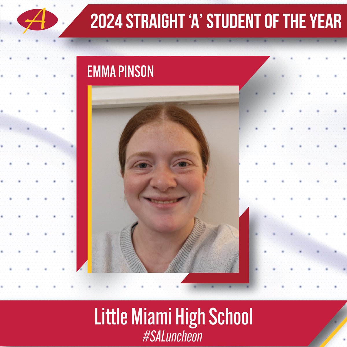 Congratulations to our Overall Female #AMFStraightA Student of the Year, Emma Pinson of Little Miami High School! Emma will receive an additional $3K, creating a total of $5K towards higher education. We could not be more proud to be a part of her story! #SALuncheon