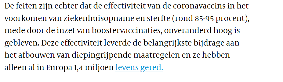 @martijntjesmits @JonaWalk Ze verspreiden zelf desinformatie. De vaccins hebben niet bijgedragen tot het afbouwen van diepingrijpende maatregelen. Dat deed Omicron. Het vaccin heeft wel geleid tot tweedeling door de invoering van coronatoegangsbewijzen.