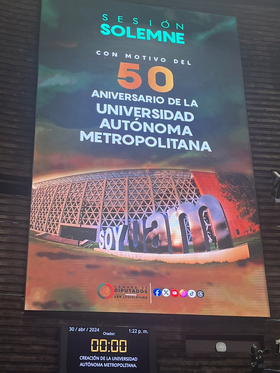 El día de hoy en la @Mx_Diputados se lleva acabo la Sesión Solemne con motivo del 50 Aniversario de la Universidad Autónoma Metropolitana (UAM). Felicidades a todo el cuerpo académico, adminsitrativo y estudiantil, deseo que sigan contribuyendo a la educación de calidad en