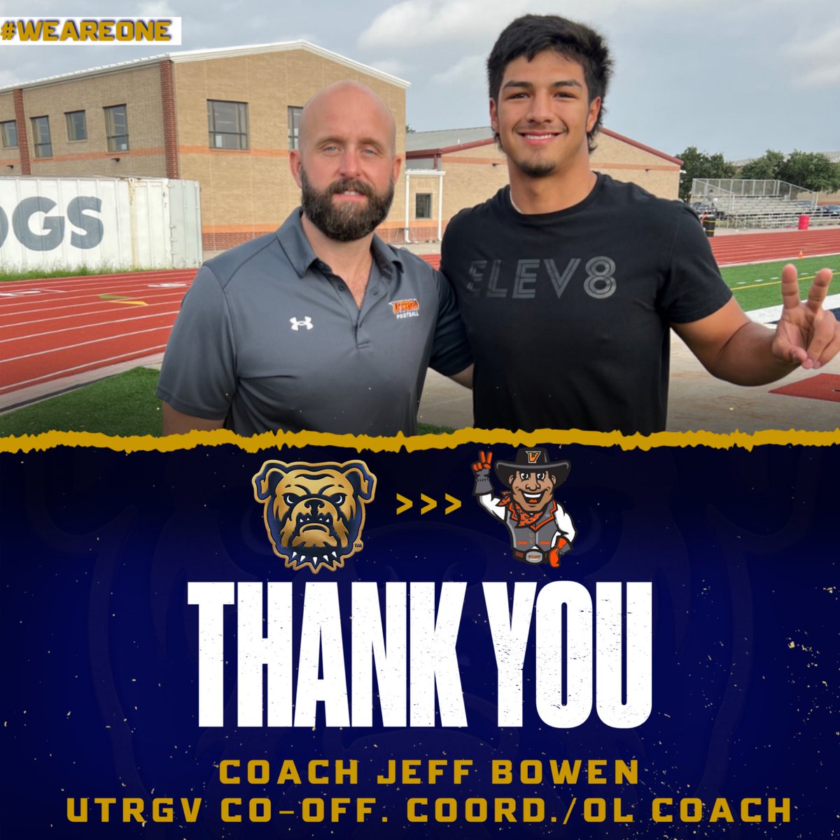 Thank you @CoachJeffBowen For Stopping by the DawgPound this morning to see our Bulldogs & appreciate you stopping by to check on future Vaquero @jorgealvarad019 #RecruitTheDawgPound @RecruitThePound @UTRGVFootball @UTRGV_FBRecruit @CoachEdGarcia @CoachMikeVigil