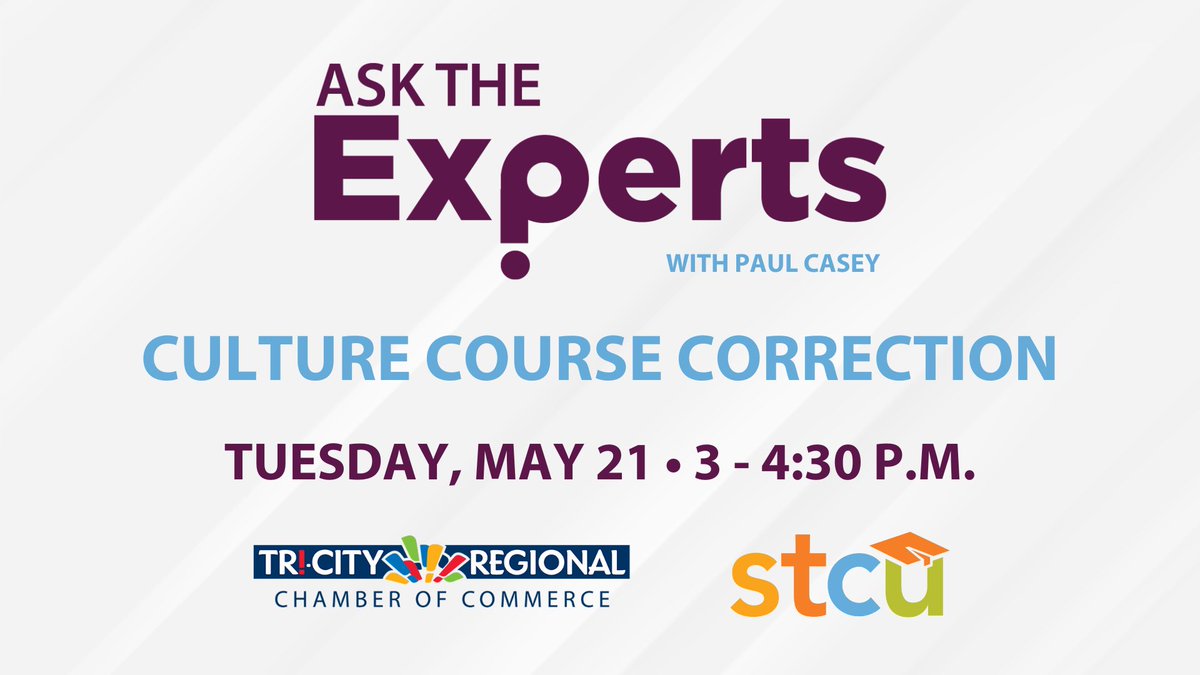 Don't miss our next FREE Ask the Experts session about driving company culture. Learn more and register to attend in-person or on Zoom: web.tricityregionalchamber.com/events/Askthe%…