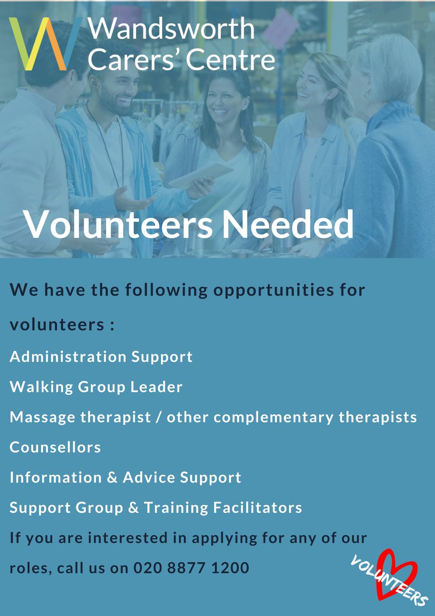 We are looking for volunteers! If you are interested in any of the roles please contact us! Call us on 020 8877 1200 #wandsworthcarerscentre #wandsworthcommunity #carers #yourvoicematters #strongertogether #tootingnewsie #balhamnewsie