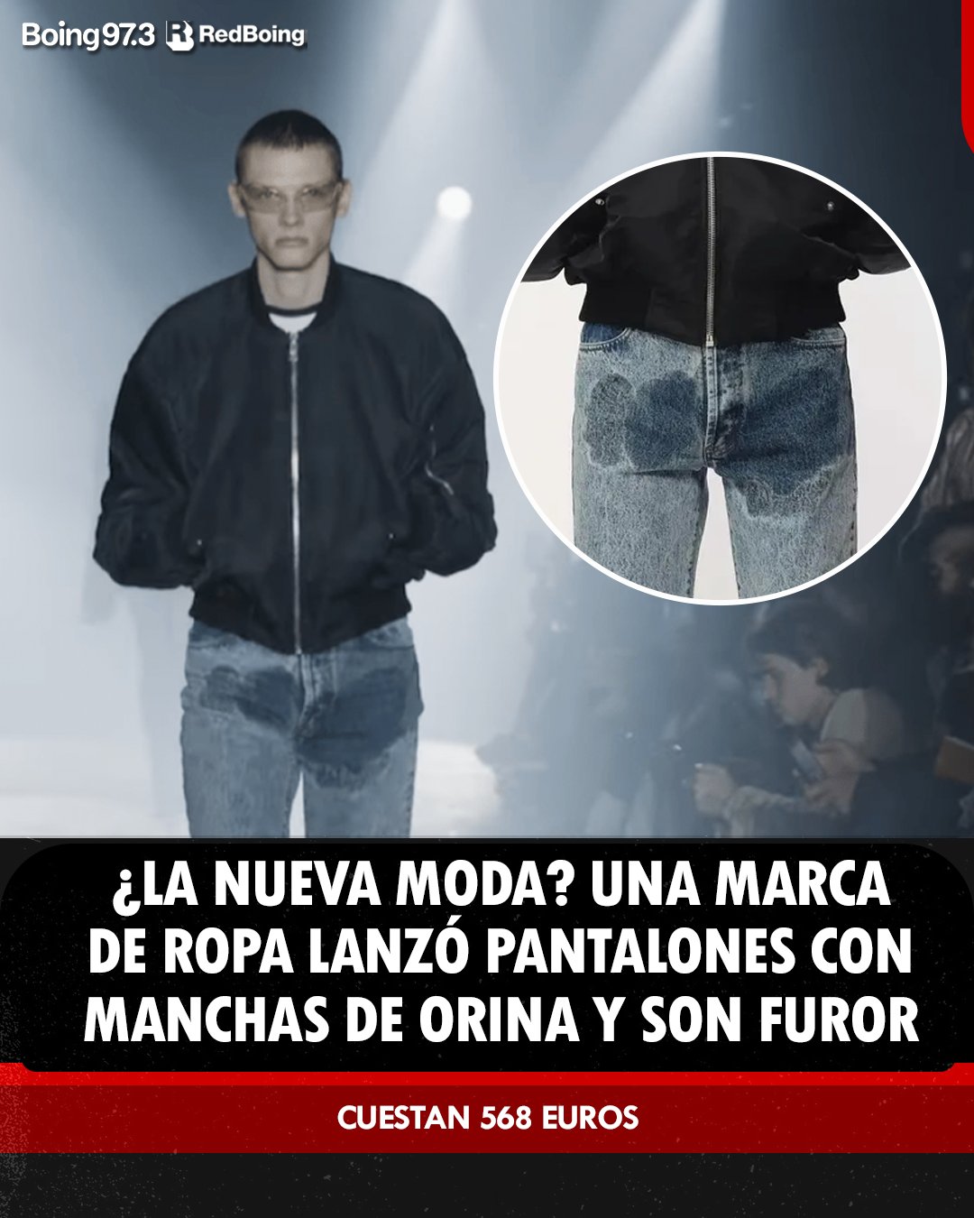 Boing 97.3 on X NUEVA MODA La marca Jordanluca revoluciono las redes sociales con unos particulares pantalones. Se trata de un modelo de jeans que simula una mancha de orina en