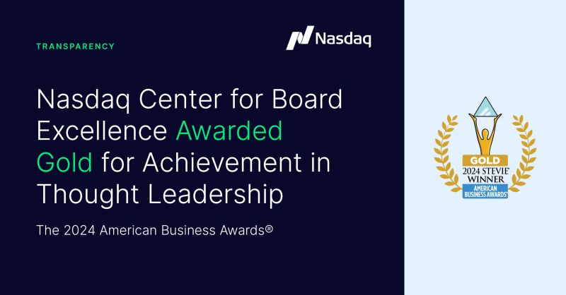 ⭐ @Nasdaq is thrilled to share that the Nasdaq Center for Board Excellence received a Gold Stevie Award in this year’s @TheStevieAwards. 🎤 “Nasdaq is honored for being recognized in our commitment to corporate governance excellence. As the Nasdaq Center for Board Excellence…