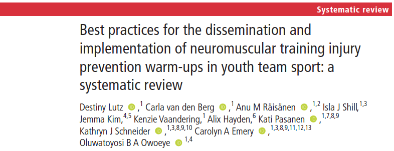 We know that neuromuscular training programs work to reduce injuries, but what is the best way to get these programs out &amp; into youth team sport?
👇
*Just published* systematic review was a MASSIVE undertaking led by recent <a href="/SIPRC_/">SIPRC</a> MSc grad Destiny Lutz

bjsm.bmj.com/content/early/…