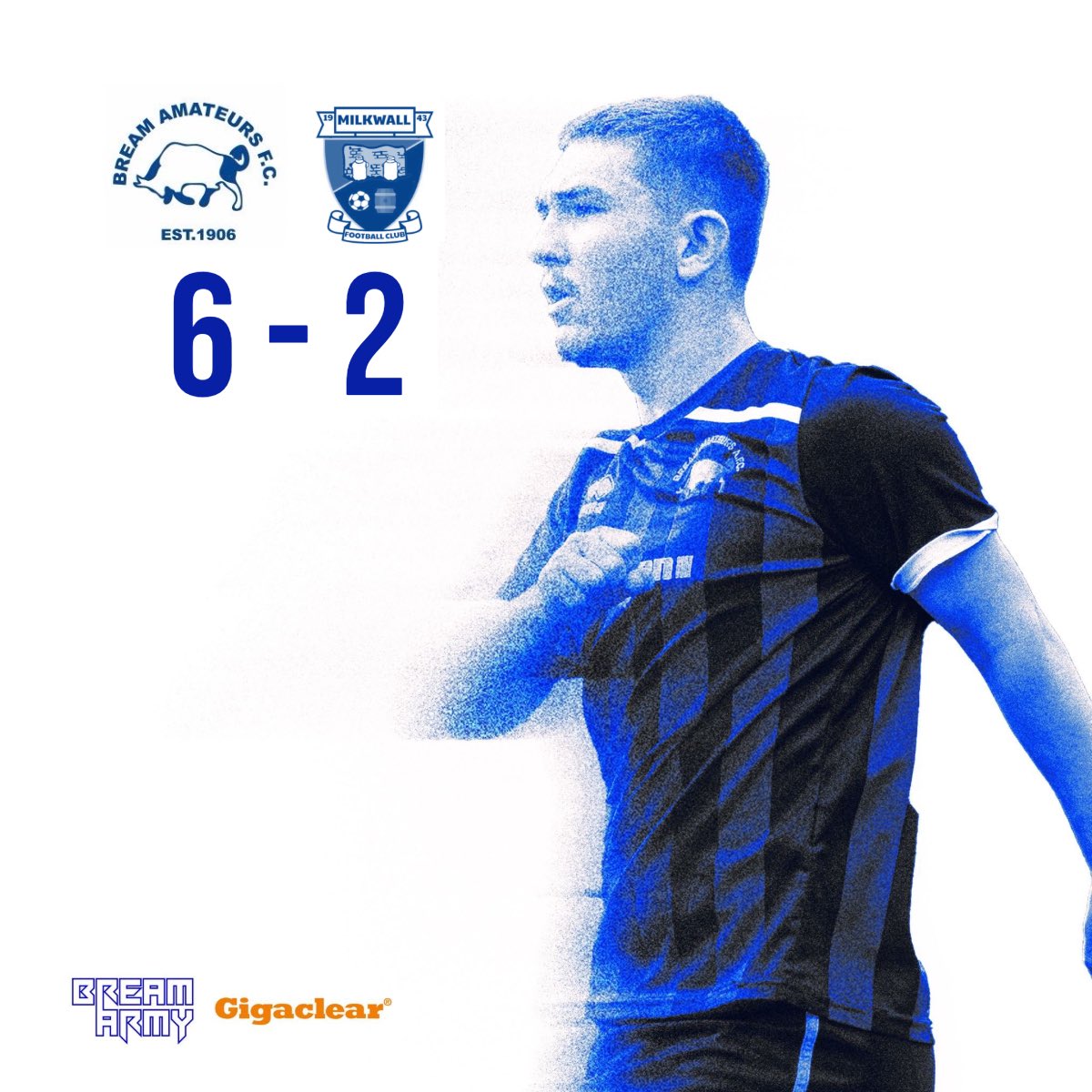 RESULTS

Bream 6 <a href="/MilkwallAFC/">Milkwall Soccer Team</a> 2

Goals: Clarkey x4, James Shingles &amp; OG
MOTM: Clarkey

What a first half performance and what a way to wrap up the league season!! Championes ole ole ole!!

#BreamArmy