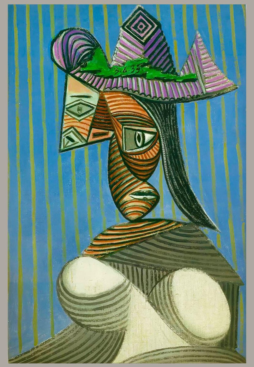 Pablo Picasso.
Busto de una mujer con sombrero a rayas. 1939 (aceite, lienzo)