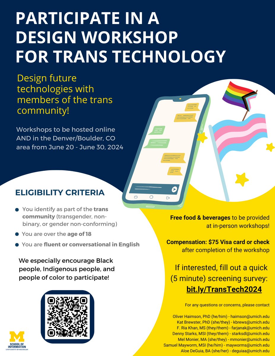 🏳️‍⚧️📱Participate in a design workshop for trans technology! Design future technologies with members of the trans community! 📼🏳️‍⚧️screening survey: bit.ly/TransTech2024