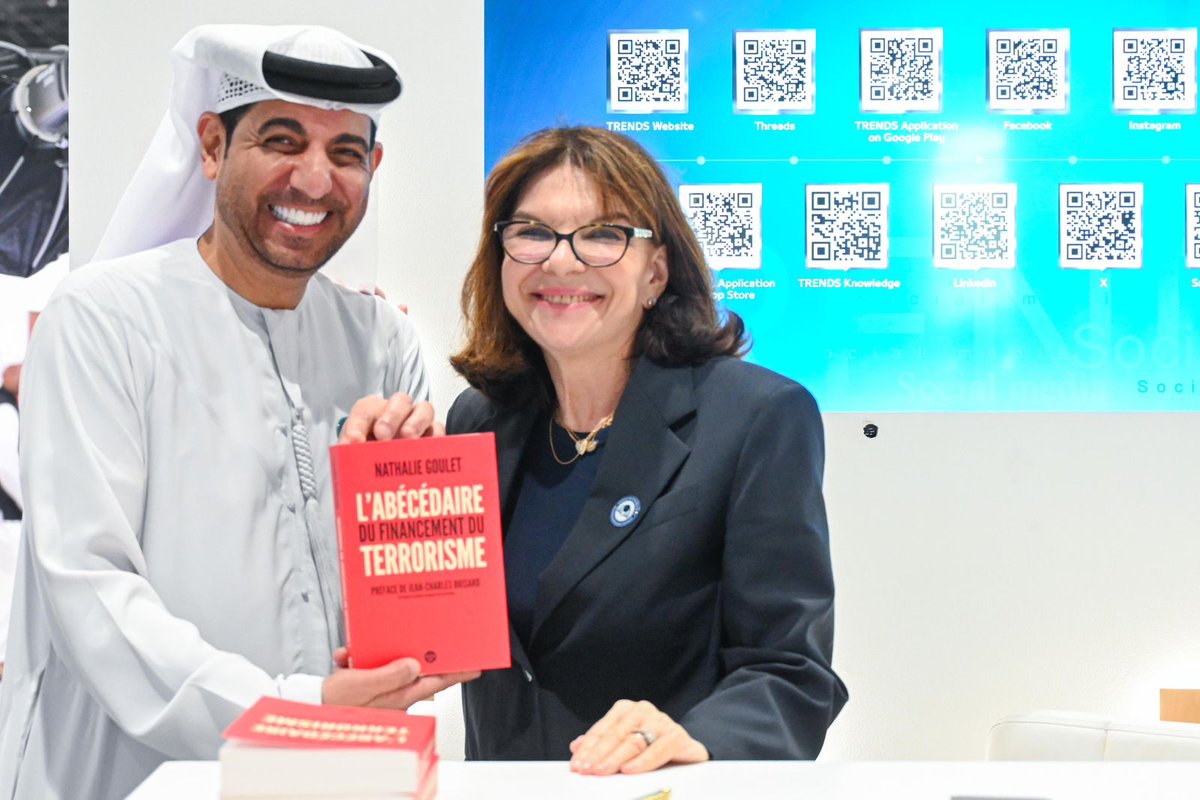 As the Guest of Honor at TRENDS' booth during the 2024 Abu Dhabi Book Fair, Senator Nathalie Goulet, a member of the French Senate, signed copies of her book, 'The Alphabet of Terrorism Financing,' and praises TRENDS’ global research role. #AbuDhabiBookFair #TRENDS #FrenchSenate