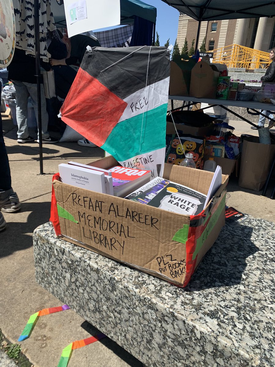 refaat alareer memorial library at @DivestUMN gaza solidarity camp!!