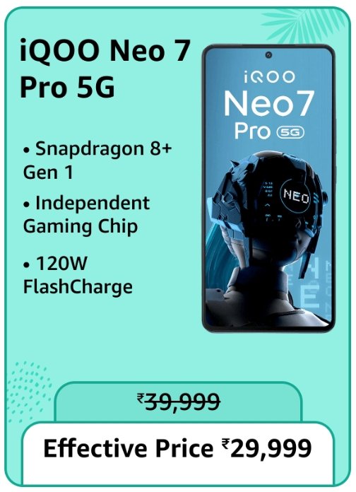 iQOO Neo 7 Pro ~ 💰 29999₹
#iQOONeo7Pro #Amazon #GreatSummerSale
