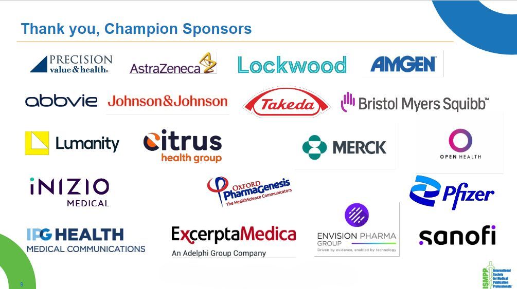 Thank you to our Champion Sponsors with 10 or more attendees participating from their companies. #ISMPPAnnual2024

#MedComms #MedPubs #BioTech