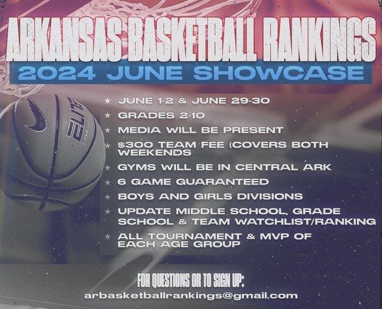 🚨🏀Who's got the next big shot? The @ARBballRankings Showcase (grades 2-10) is coming this June! Don't miss out! Check the graphic for all needed information.