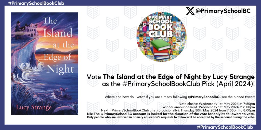 EXCITEMENT!!! 🌟 The Island at the Edge of Night has been included in the #PrimarySchoolBookClub April 2024 vote this evening!! To join in the fun, head to @PrimarySchoolBC tonight and vote using the pinned tweet!! 🌟