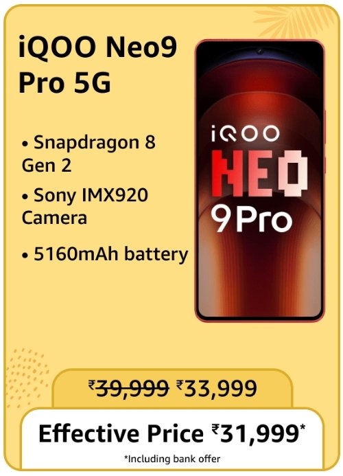 iQOO Neo 9 Pro ~ 💰 31999₹
#iQOONeo9Pro #Amazon #GreatSummerSale