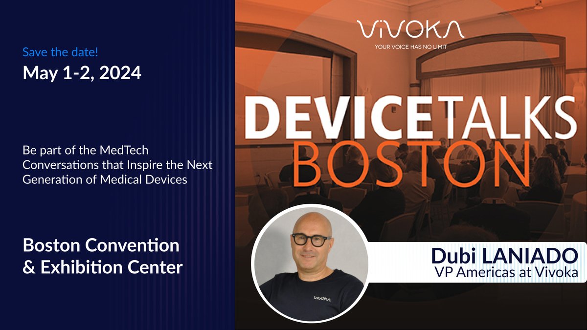 Vivoka (@vivoka) on Twitter photo Meet us at <a href="/DeviceTalks/">DeviceTalks</a> Boston on May 1st - 2nd to know all about our pioneering #VoiceTechnologies, designed to revolutionize patient care. Join our VP Americas, Dubi Laniado, for a compelling discussion on how these #Innovations are reshaping the future of #Medical #devices Meet us at <a href="/DeviceTalks/">DeviceTalks</a> Boston on May 1st - 2nd to know all about our pioneering #VoiceTechnologies, designed to revolutionize patient care. Join our VP Americas, Dubi Laniado, for a compelling discussion on how these #Innovations are reshaping the future of #Medical #devices