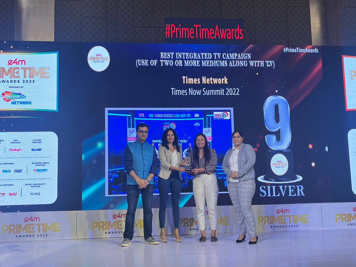 Recognizing outstanding achievements in Television Advertising at #PrimeTimeAwards! 🏆 🔥
Congratulations to the winners! 👏

Category : Best Integrated TV Campaign (Use of two or more mediums along with TV)
Winners : @TimesNetwork 

#e4mAwards #PrimeTimeAwards #TVAdvertising