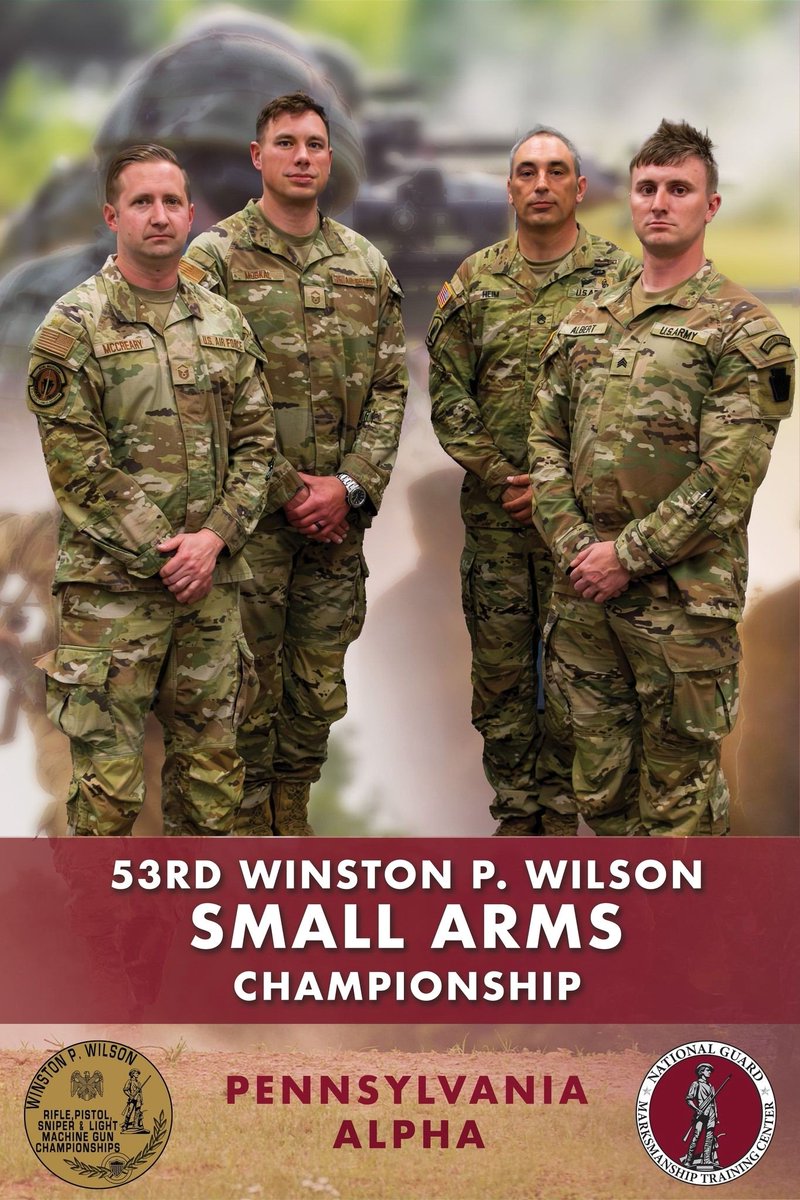 Good luck to the @PANationalGuard team competing in the 53rd Winston P. Wilson Small Arms Championship this week at Camp Joseph T. Robinson, Arkansas: (left to right) Master Sgt. Shawn McCreary, Senior Master Sgt. Eric Moskal, Staff Sgt. Luke Heim and Sgt. Dylan Albert.