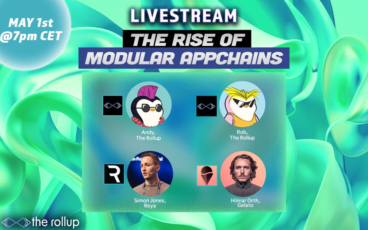 𝗧𝗵𝗲 𝗥𝗶𝘀𝗲 𝗼𝗳 𝗠𝗼𝗱𝘂𝗹𝗮𝗿 𝗔𝗽𝗽𝗰𝗵𝗮𝗶𝗻𝘀 💫 Join @ayyyeandy & @robbie_rollup for a discussion about appchains in the modular eco with: ‣ @0xSimonJones from @reya_xyz ‣ @hilmarxo from @gelatonetwork Tune in here on X tomorrow at 7pm CET/1pm EST!