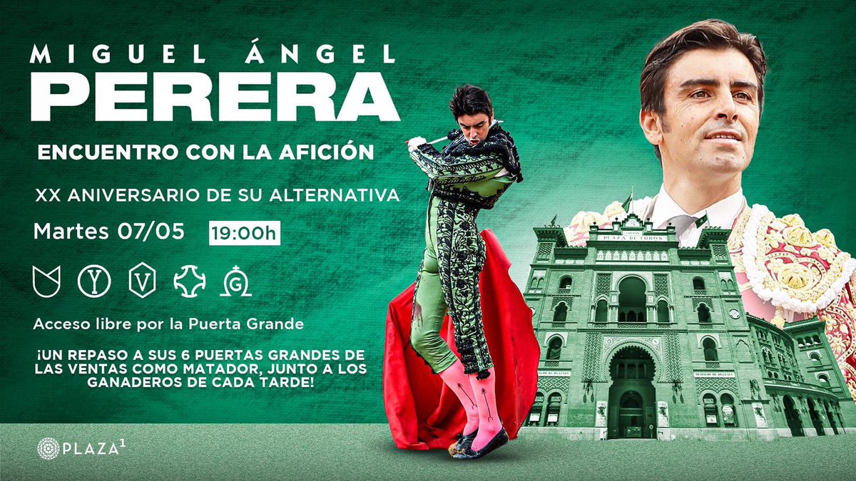 📌 𝗔𝗖𝗧𝗢 || 𝗣𝗘𝗥𝗘𝗥𝗔 mantendrá un encuentro con la afición de 𝗠𝗔𝗗𝗥𝗜𝗗 para conmemorar sus 𝟮𝟬 𝗮𝗻̃𝗼𝘀 𝗱𝗲 𝗮𝗹𝘁𝗲𝗿𝗻𝗮𝘁𝗶𝘃𝗮 y rememorar todas sus puertas grandes en @LasVentas 📆 𝗠𝗮𝗿𝘁𝗲𝘀, 𝟳 𝗱𝗲 𝗺𝗮𝘆𝗼 🕖 𝟭𝟵 𝗵𝗼𝗿𝗮𝘀 #𝘗𝘦𝘳𝘦𝘳𝘢20𝘢𝘯̃𝘰𝘴