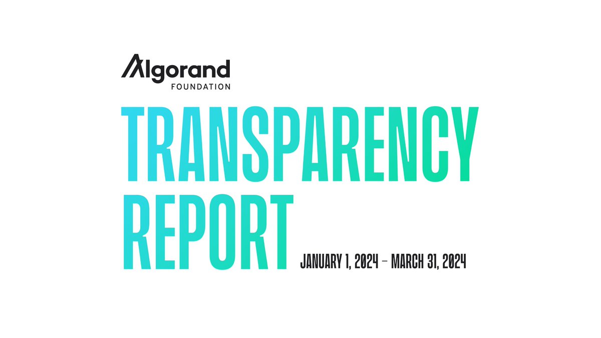The Algorand Foundation’s first Transparency Report of 2024 is here. In Q1 2024, Algorand transactions grew by 290%+ QoQ and TVL in Algo grew by 5% QoQ. We’ll provide highlights in the 🧵 Full report 👉algorand.foundation/transparency?u…