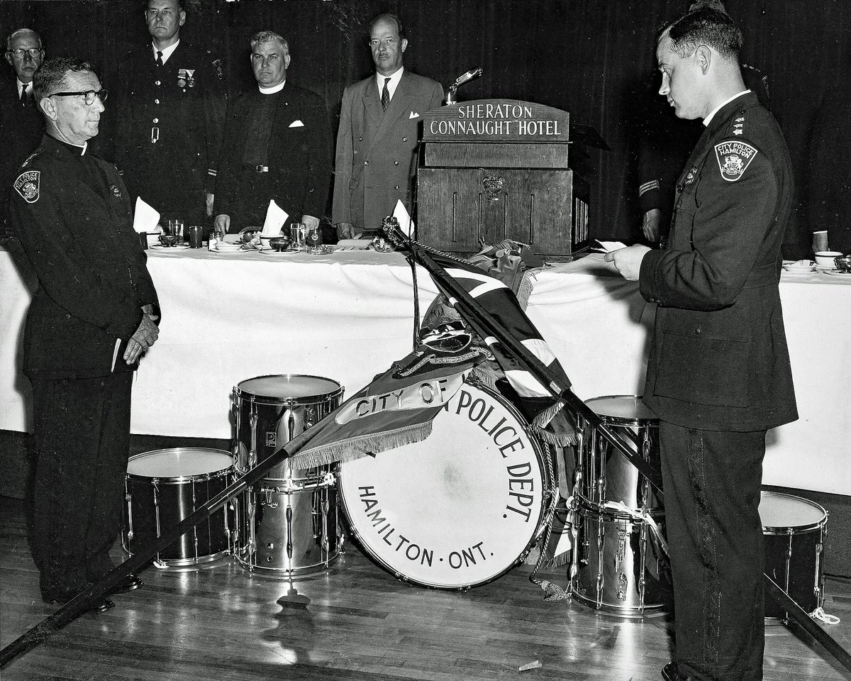 In 1964 we held a drumhead ceremony to bless our original Ceremonial Flag. The blessing was done by the Hamilton Police Padre. 🇨🇦 🇬🇧 #HPSArchives #PoliceHistory #HamOnt #HamOntHistory #HPSHistory #HPSMuseum