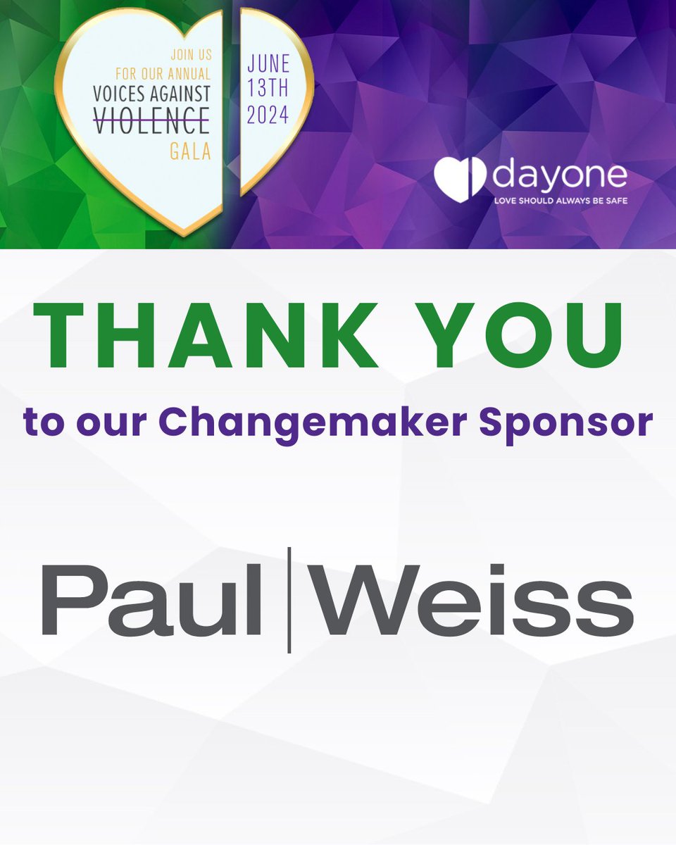 Thank you @PaulWeissLLP for your support in helping to end dating abuse! 💚💜 #VoicesAgainstViolence #DayOneNY #nyc #nonprofit #awareness #MakeADifference #leadership #changemakers #thankyou #paulweissrifkindwhartongarrison