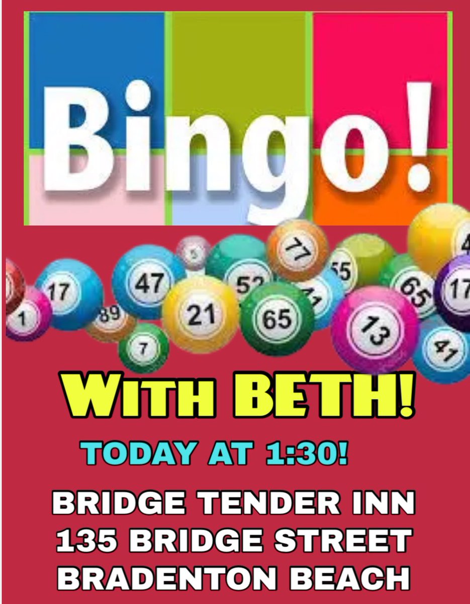 Come play BINGO with Beth‼️ #bridgetenderinn #bradentonbeach #annamariaisland #bingo #TuesdaysandSaturdays #bingowithbeth #CheersToGoodFood #yummylibations #meetmeatthetender