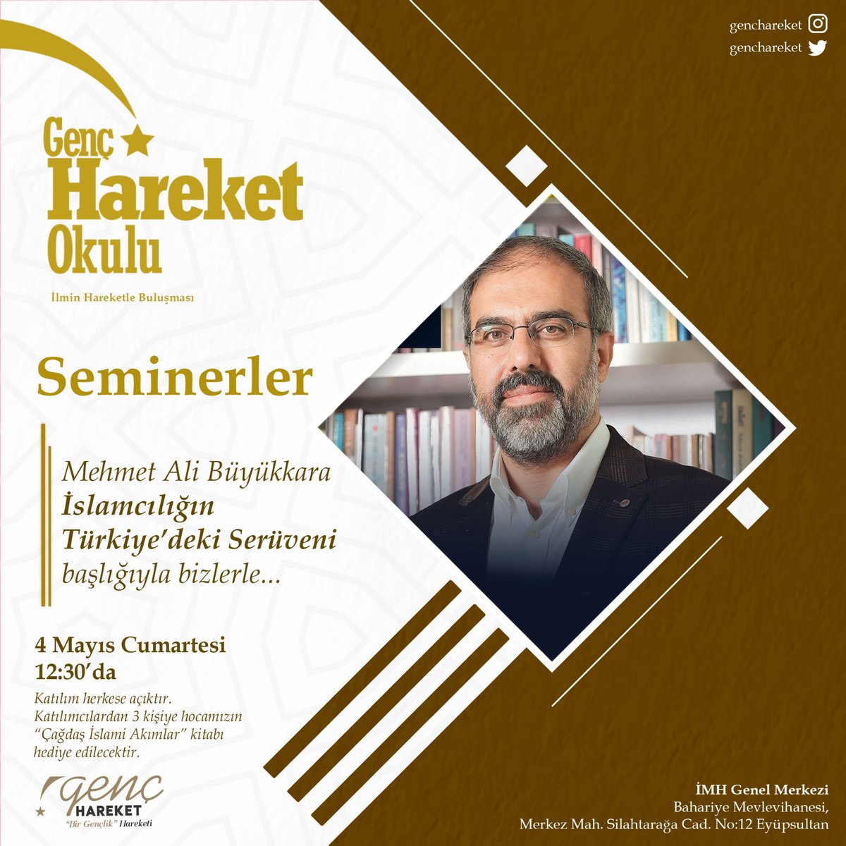 Hareket Okulu Eğitim Seminerlerinde bu hafta Mehmet Ali Büyükkara hocayı ağırlıyoruz. Müsait olanları bekleriz. Not: Katılımcılardan 3 kişiye hocamızın 'Çağdaş İslami Akımlar' kitabı hediye edilecektir.
