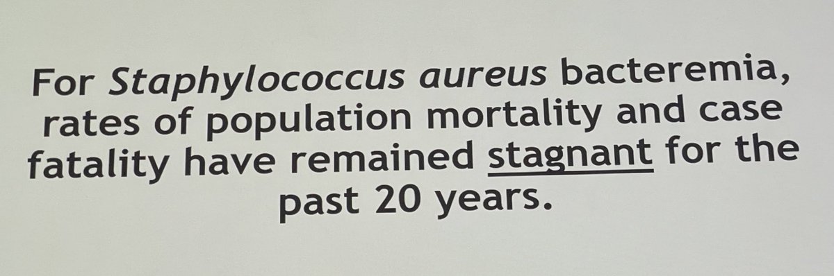 Final session on #Staphylococcus biology, pathophysiology, vaccination and treatment at #ESCMIDGlobal2024 - great update by @AndreasPeschel1 and colleagues - 20 y of S.aureus bactereamia treatment - look at the „progress“ made - strong quote by @syctong