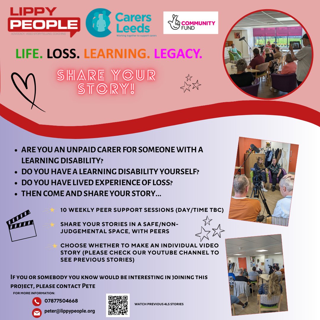 Our next #4Ls project will welcome carers to share their lived experience of loss.  This project will be hosted at our partners @carersleeds and is set to start on Wednesday May 29 at 1.30pm.  Please contact peter@lippypeople.org for more info.