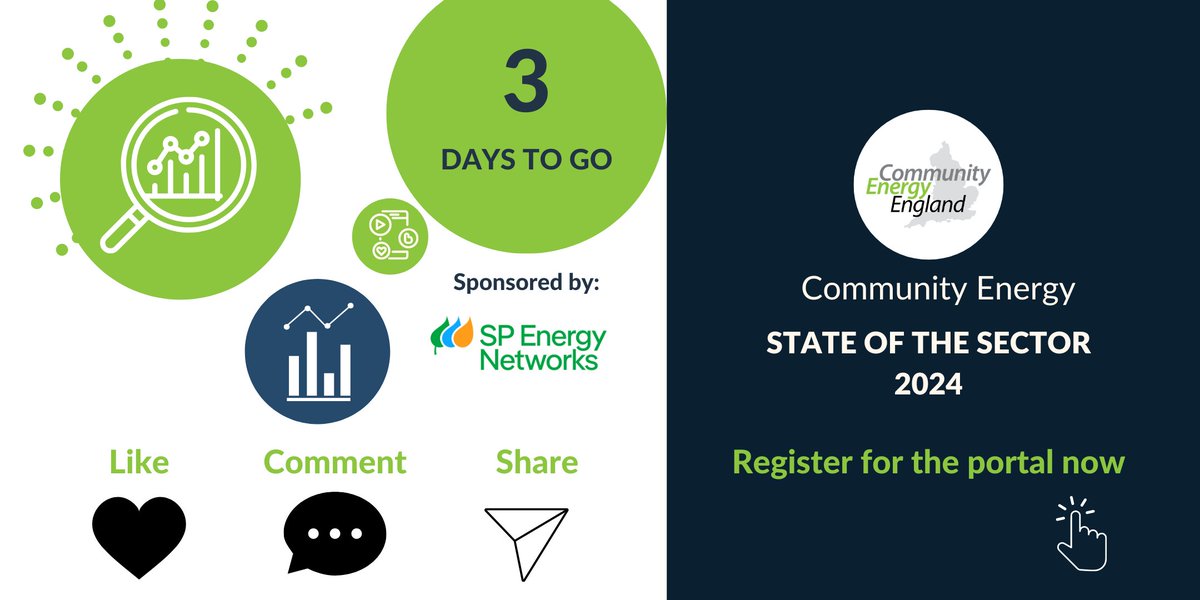🚨 Don't miss out! ⏳ Only 3 days left to register for the #SOTS24 portal! 🌟 

Be part of our important annual research on the #communityenergy sector. Email us by Friday 3 May to register and make your voice heard!

✉️sots@communityenergyengland.org
