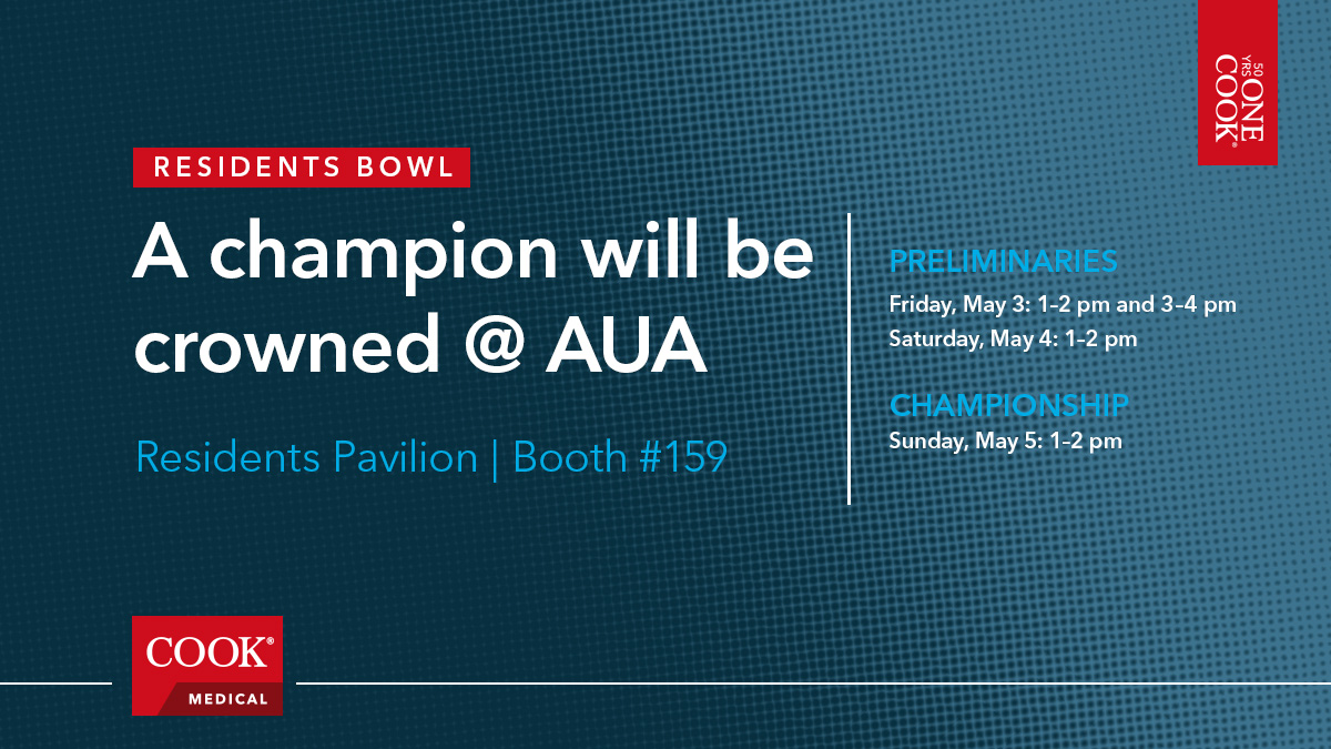 Cheer on your peers and enjoy some friendly competition at the 2024 AUA Residents Bowl, and be sure to stop by the Cook Medical booth (#459) to help us celebrate over five decades of innovation and collaboration in urology. #urosome Cookmedical.com/AUA2024