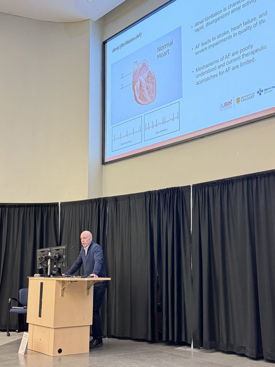 LibinInstitute's tweet photo. Dr Robert Rose kicking off the day with his scientific talk on Atrial Fibrillation in Diabetes Mellitus: Mechanisms and Therapeutic Approaches #libinresearchday https://t.co/F6v8Umi0Uo