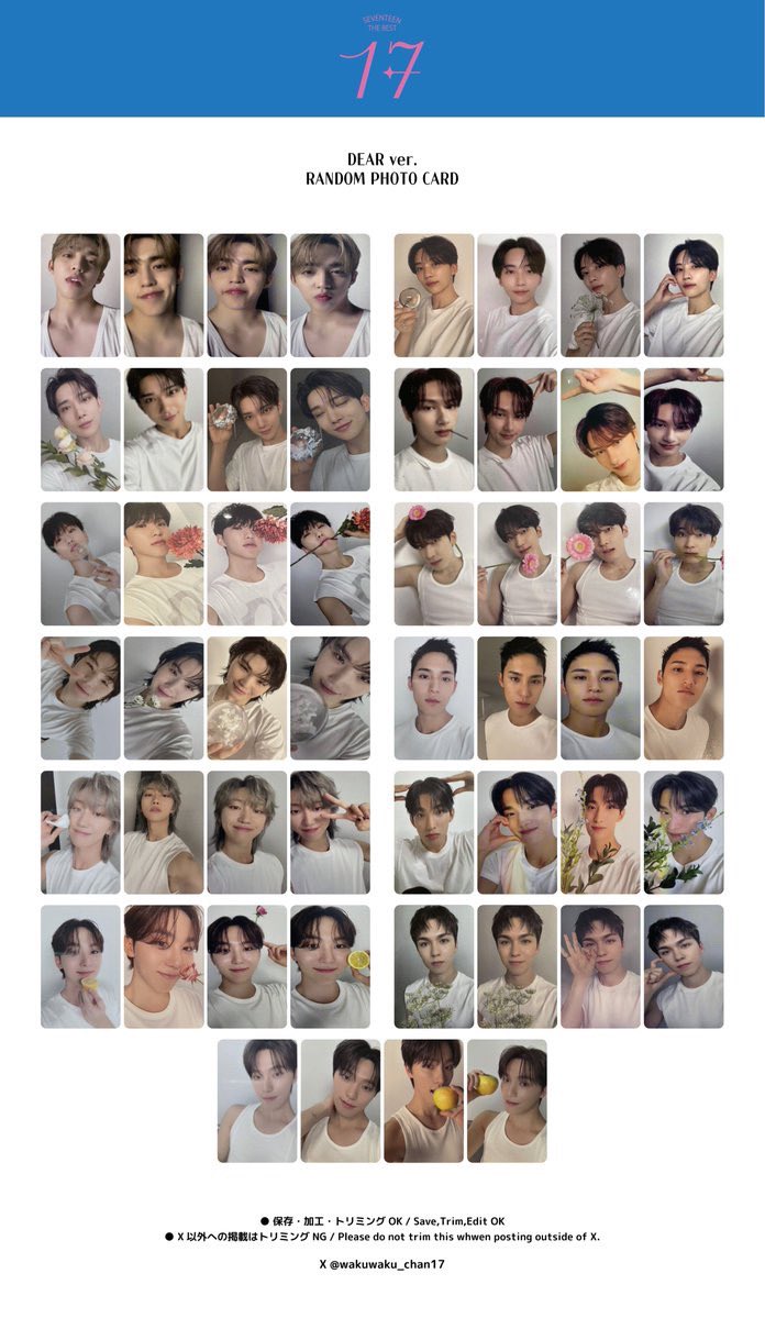 mimuraneesan's tweet photo. SEVENTEEN セブチ 17 IS RIGHT HERE DEAR タワレコ 特典
DEAR トレカ バインダー 交換

譲 ジュン ホシ ウォヌ ミンハオ ディエイト ミンギュ ドギョム

求 スングァン ディノ(バインダーのみウォヌも)

基本同種、特典同士◎
お声掛け沢山頂いた場合は条件の良い方優先させて頂きます🙇‍♀️

📮郵送希望 https://t.co/7b6PXJXl8l