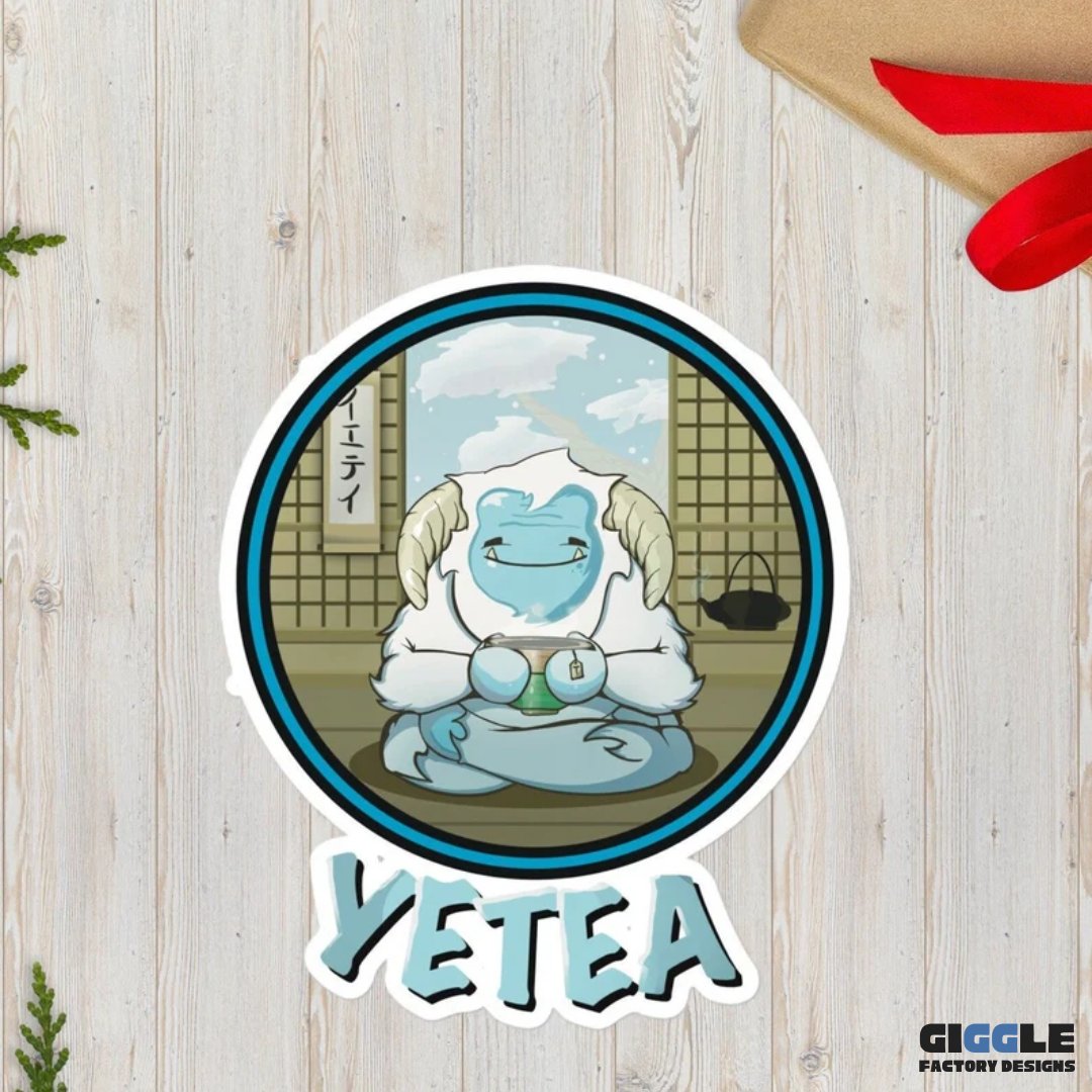 Any item can be exciting with a fun sticker! This is a happy little YETI sipping on his YE-TEA in a japaneese tea room. Perfect to decorate your laptop, hydroflask, or notebook with! Etsy Shop - tinyurl.com/bdh94j77 #Yetea #yeti #DIY #Sticker