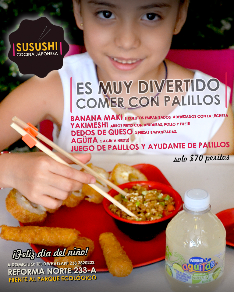 #FelizDíadelniño pequeños sushilovers! 👦🏼👧🏻
Combo para conmemorar este día incluye:
5 rolls BANANA MAKI
media orden de YAKIMESHI
3 DEDOS DE QUESO
1 AGÜITA NESTLÉ
1 JUEGO DE PALILLOS Y AYUDANTE 🥢
solo $70
-
📍Av Reforma Nte 233A frente al parque ecológico 
🛵WhatsApp 2383820222