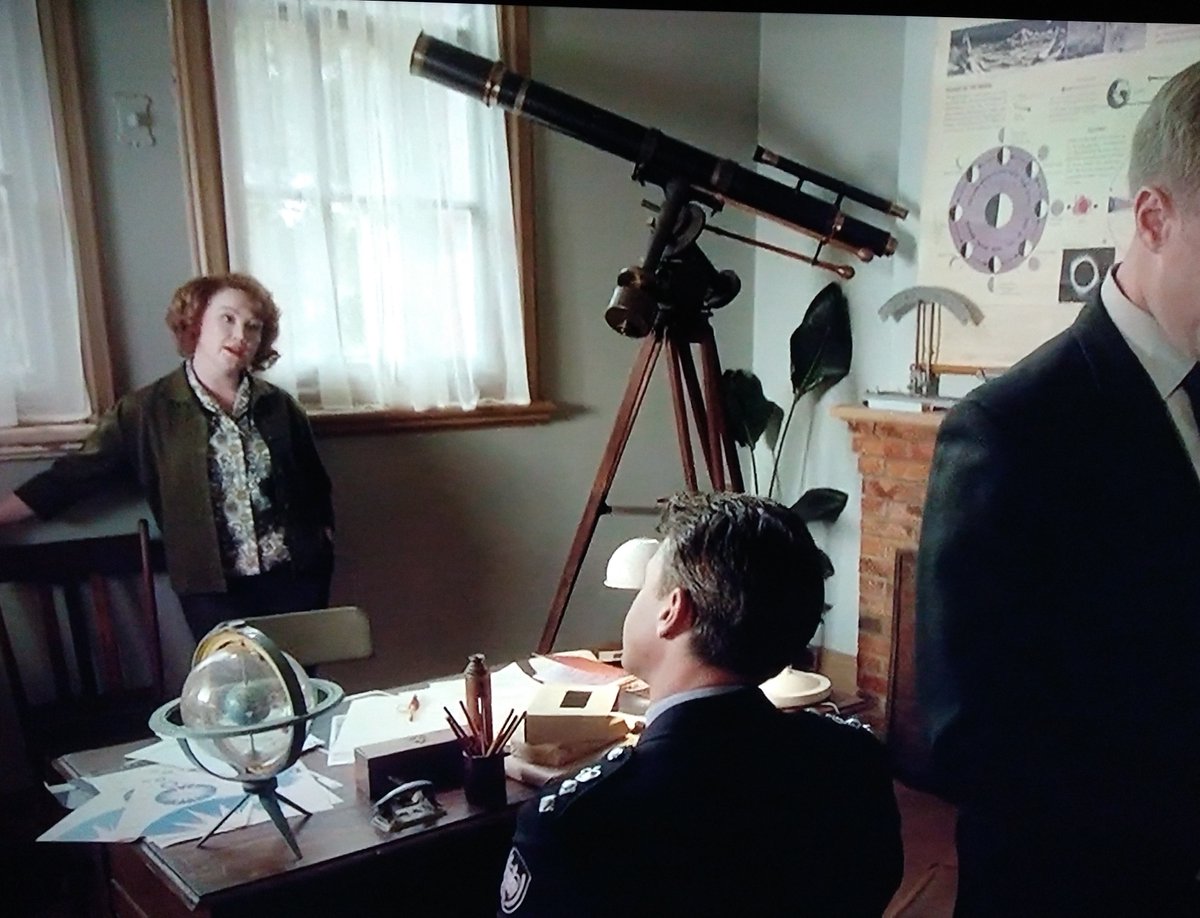 Scopes on Screen: two smaller refractors from the Dr. Blake Mysteries episode 'The Visible World'. Neither was an accessory to the crime. [435 in a series; if I get to 500 that's it] #TelescopeTuesday