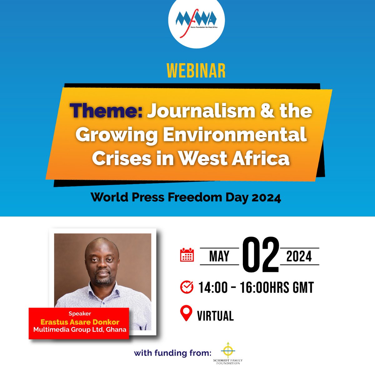Join @erastus4lif and other journalists across West Africa to participate in our upcoming Webinar on Thursday, May 2, 2024. Register to participate: ⏩ buff.ly/44ldo7C #WPFD #WPFD24