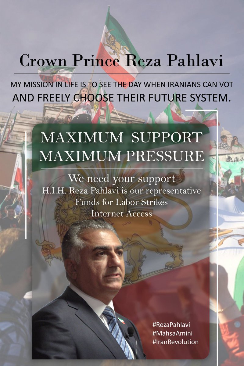 To achieve freedom and secular and democratic country. Iranian need regime change, all the countries  have to know our representative is HIH @PahlaviReza .
Iraninan need #MaximumSupport and #MaximumPressure on Islamic Regime.
#WeWillReclaimIran