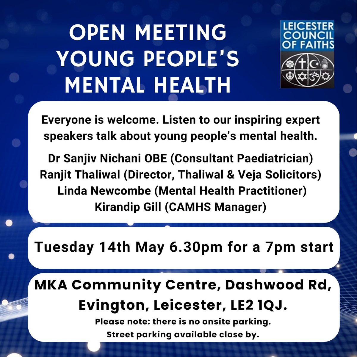 Please do come along to our next open meeting. Listen to expert speakers on young people's mental health and discuss the issues together.