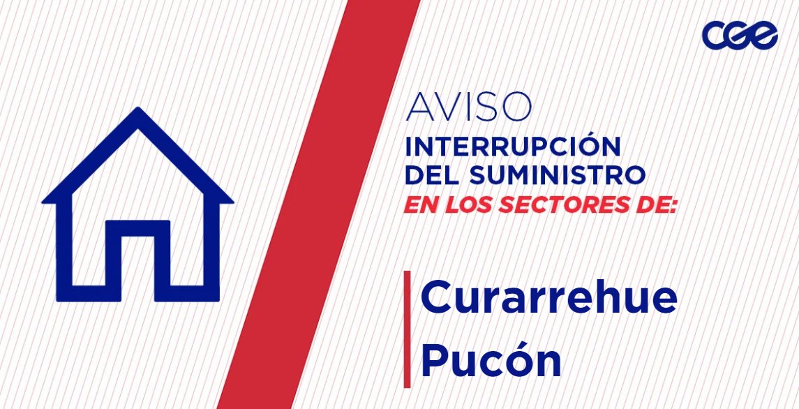 Informamos a nuestros clientes de los sectores Ruta S-965, S-967, S-983, S-969 de las comunas de #Curarrehue y #Pucón, la interrupción del suministro eléctrico. Nuestro personal de emergencia ya está informado.