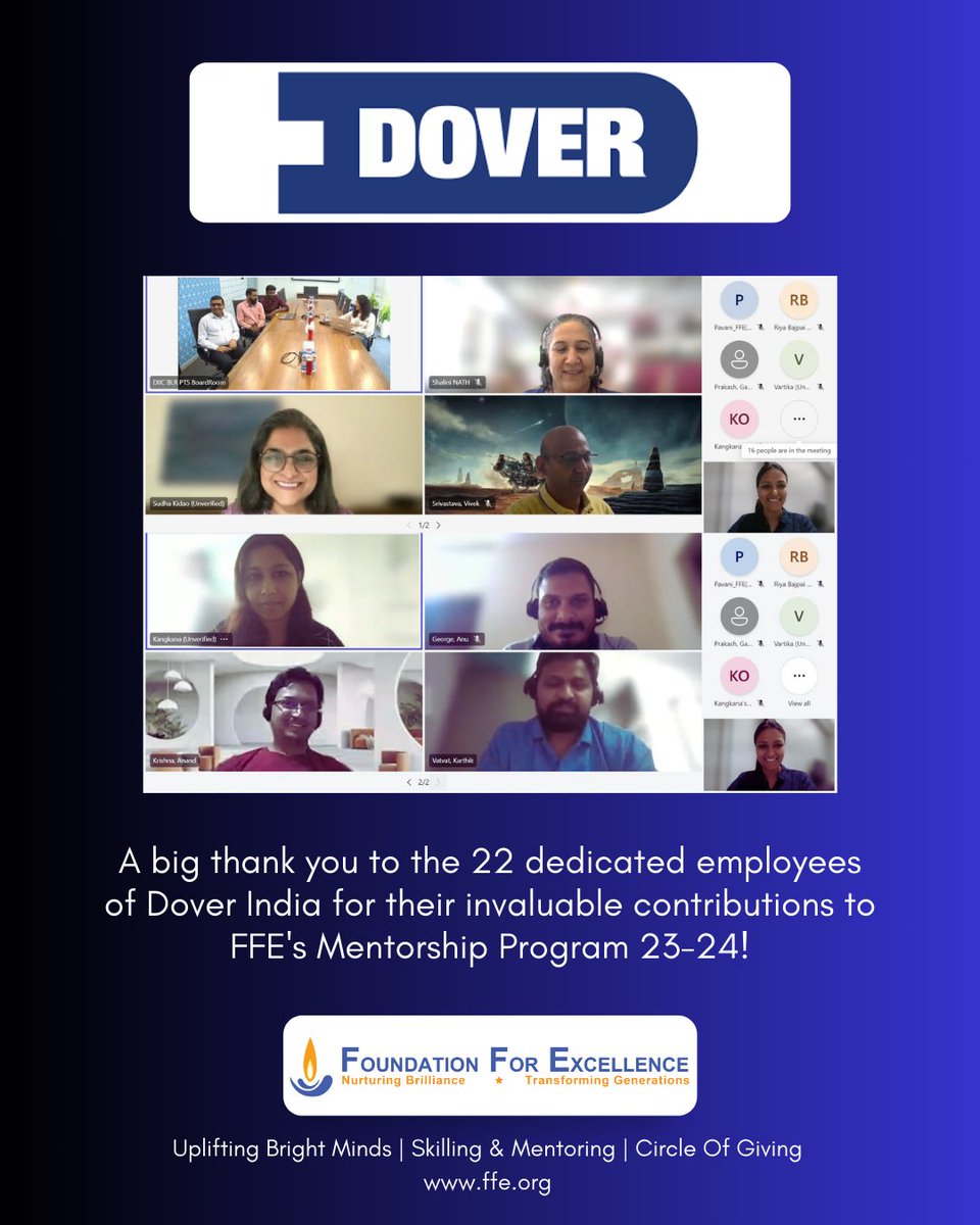 Gratitude to Dover India Volunteers! A big thank you to the 22 dedicated employees of Dover India for their invaluable contributions to FFE's Mentorship Program 23-24!
#DoverIndiaVolunteers #FFEMentorshipProgram #GuidingFutureLeaders #CareerReadiness #GratitudePost